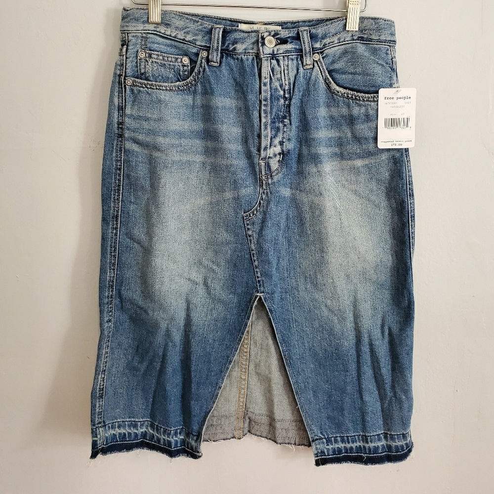 Free People frayed hem jean skirt